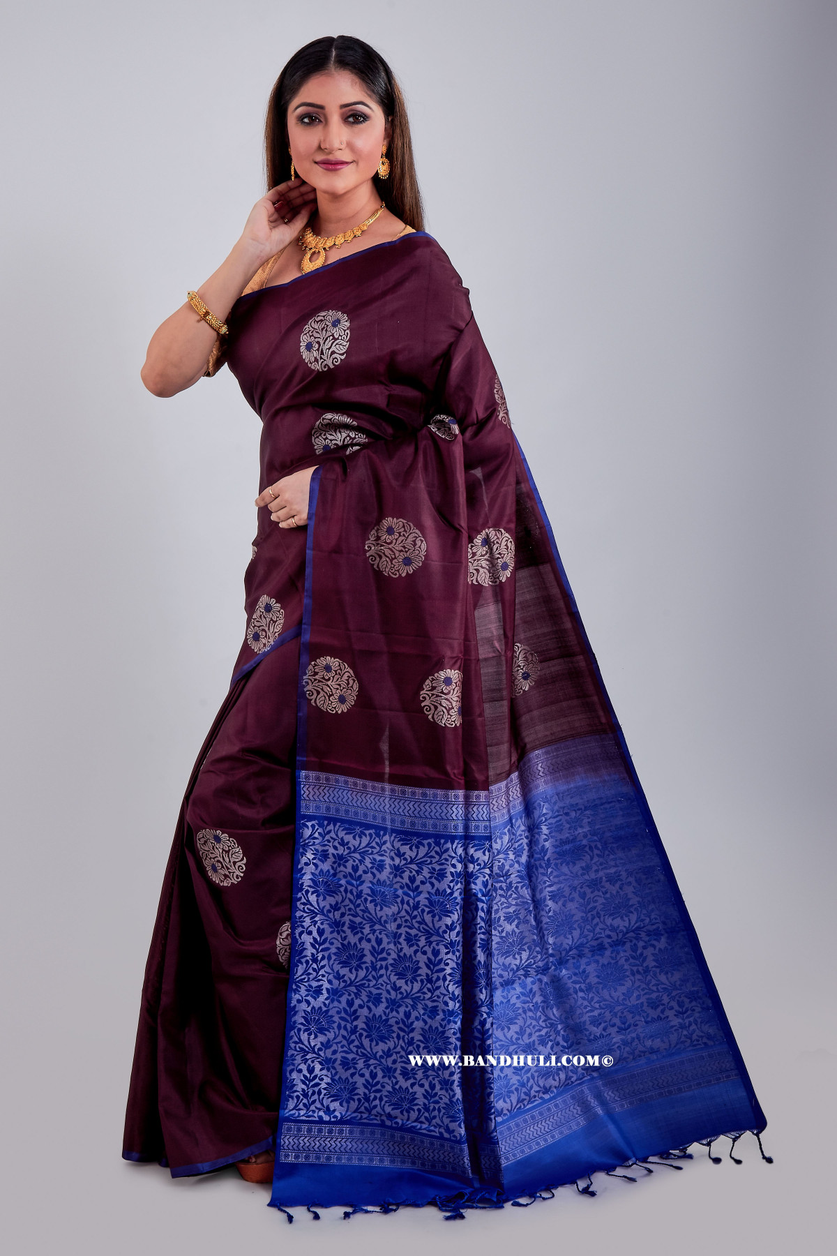 Deep Brown Mulberry Silk Saree